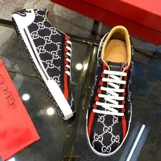 Gucci Ace GG Monogram Negro Rojo Rayas Web Lifestyle Sneakers