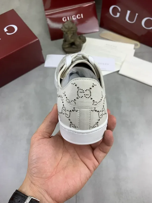 Gucci Ace Perforated Monogram Web Stripe Lifestyle Sneakers 3