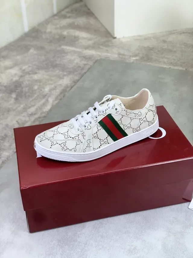 Gucci Ace Perforated Monogram Web Stripe Lifestyle Sneakers 4