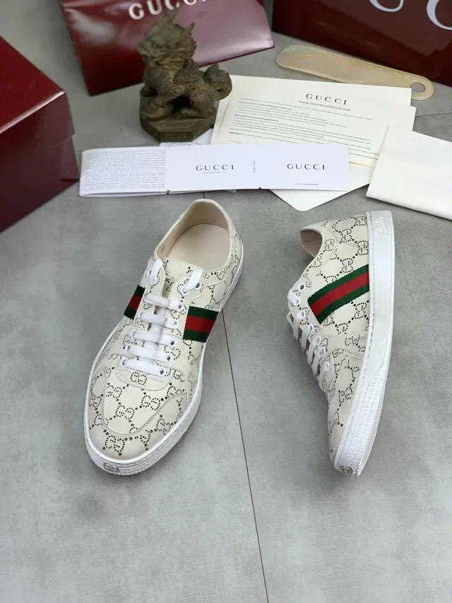 Gucci Ace Perforated Monogram Web Stripe Lifestyle Sneakers 5