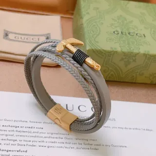 Gucci Anchor سوار جلد مضفر رمادي وذهبي