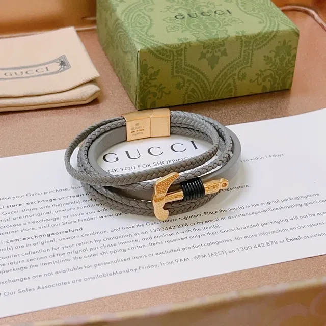 Gucci Ancre Tressée Cuir Gris et Or Bracelet 4