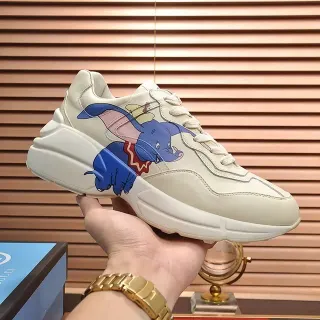 Gucci Beige Blue Sole Leather Upper Chunky Sneakers