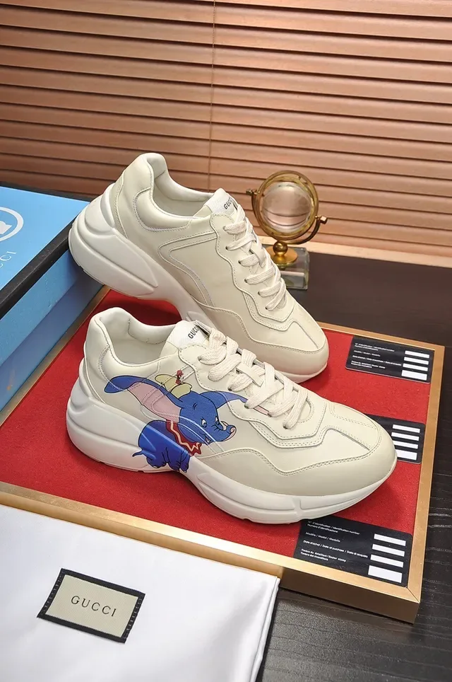 古驰 米色蓝色鞋底 皮革鞋面 厚底运动鞋 5