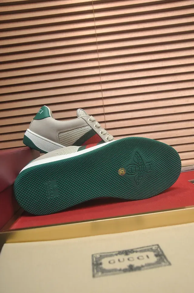 Gucci sneakers lifestyle beige green low-top en maille et cuir 2