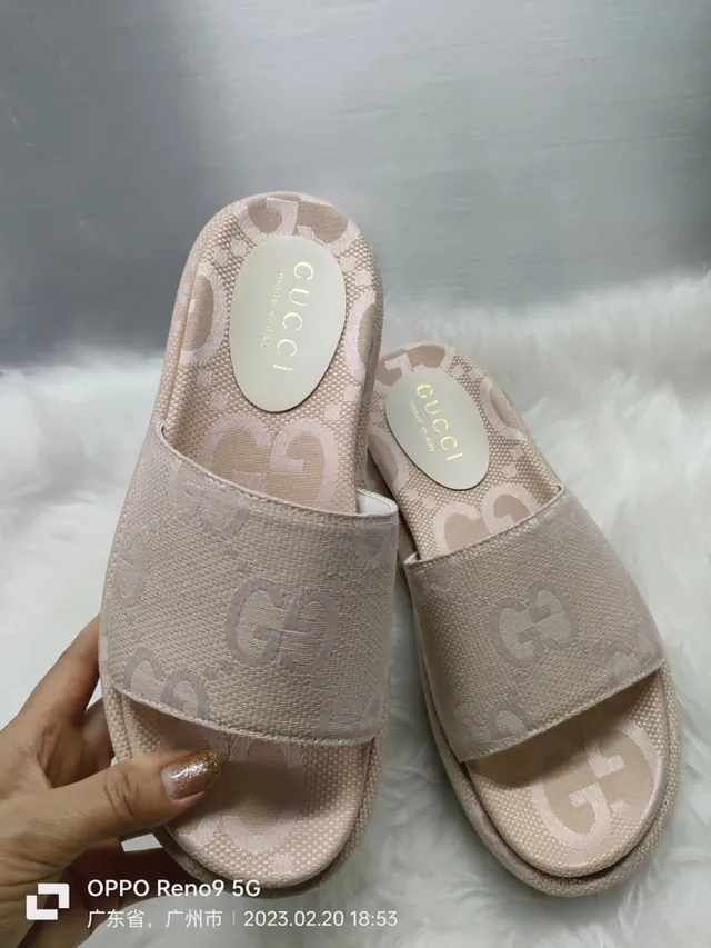 Gucci Beige Pink GG Monogram Jacquard Platform Sole Slippers 3