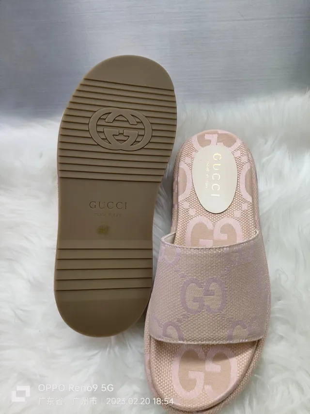 Gucci Beige Pink GG Monogram Jacquard Platform Sole Slippers 7