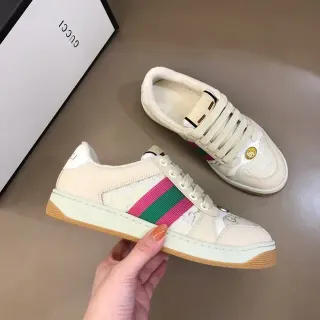 Gucci Zapatillas Lifestyle Beige y Rosa Low-Top con Monograma de Cuero