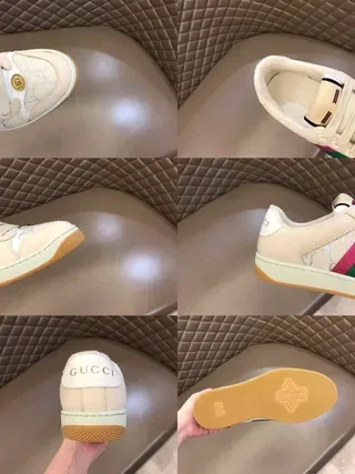 Gucci Sneakers Lifestyle Beige et Rose Low-Top en Cuir Monogramme 3
