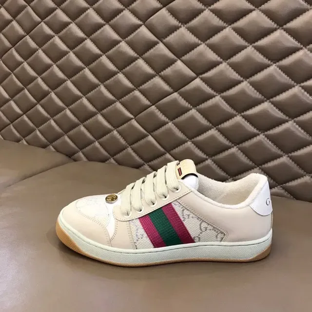 Gucci Sneakers Lifestyle Beige et Rose Low-Top en Cuir Monogramme 5