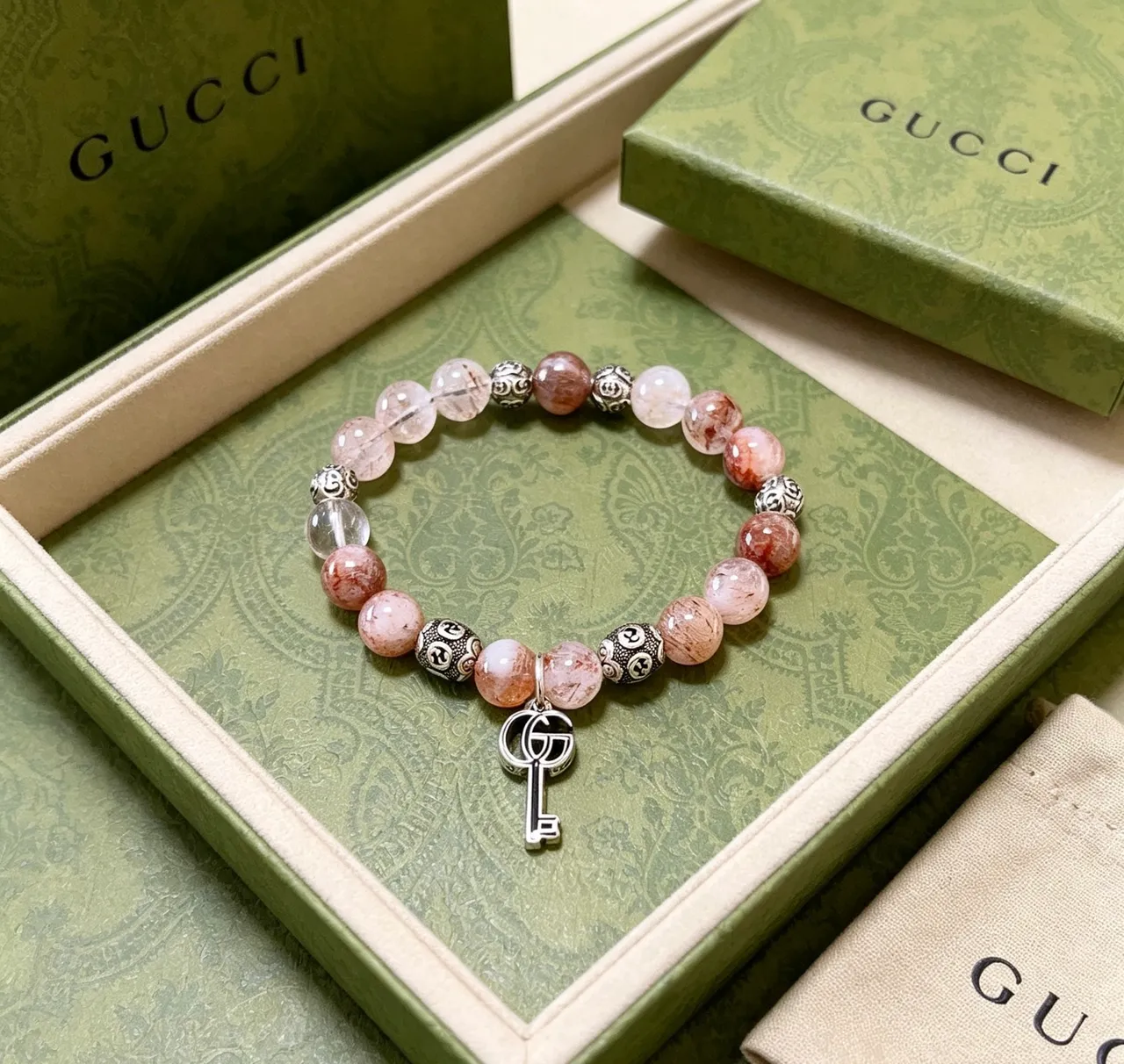 Gucci 米色银色串珠伸展手链 2