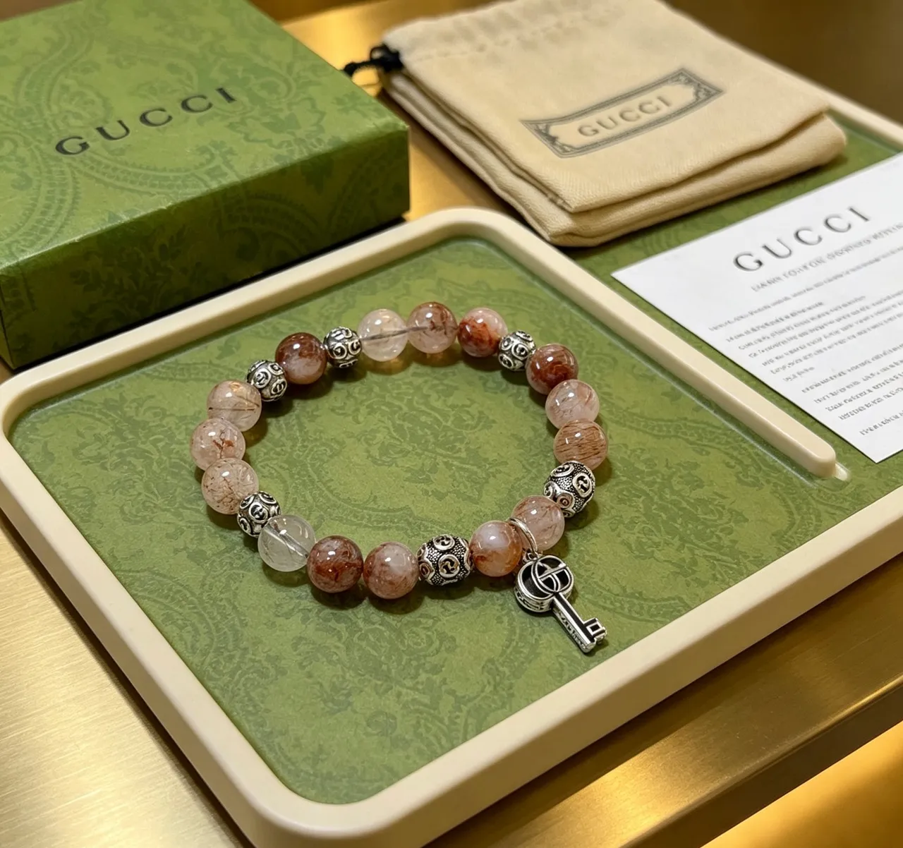 Gucci 米色银色串珠伸展手链 3