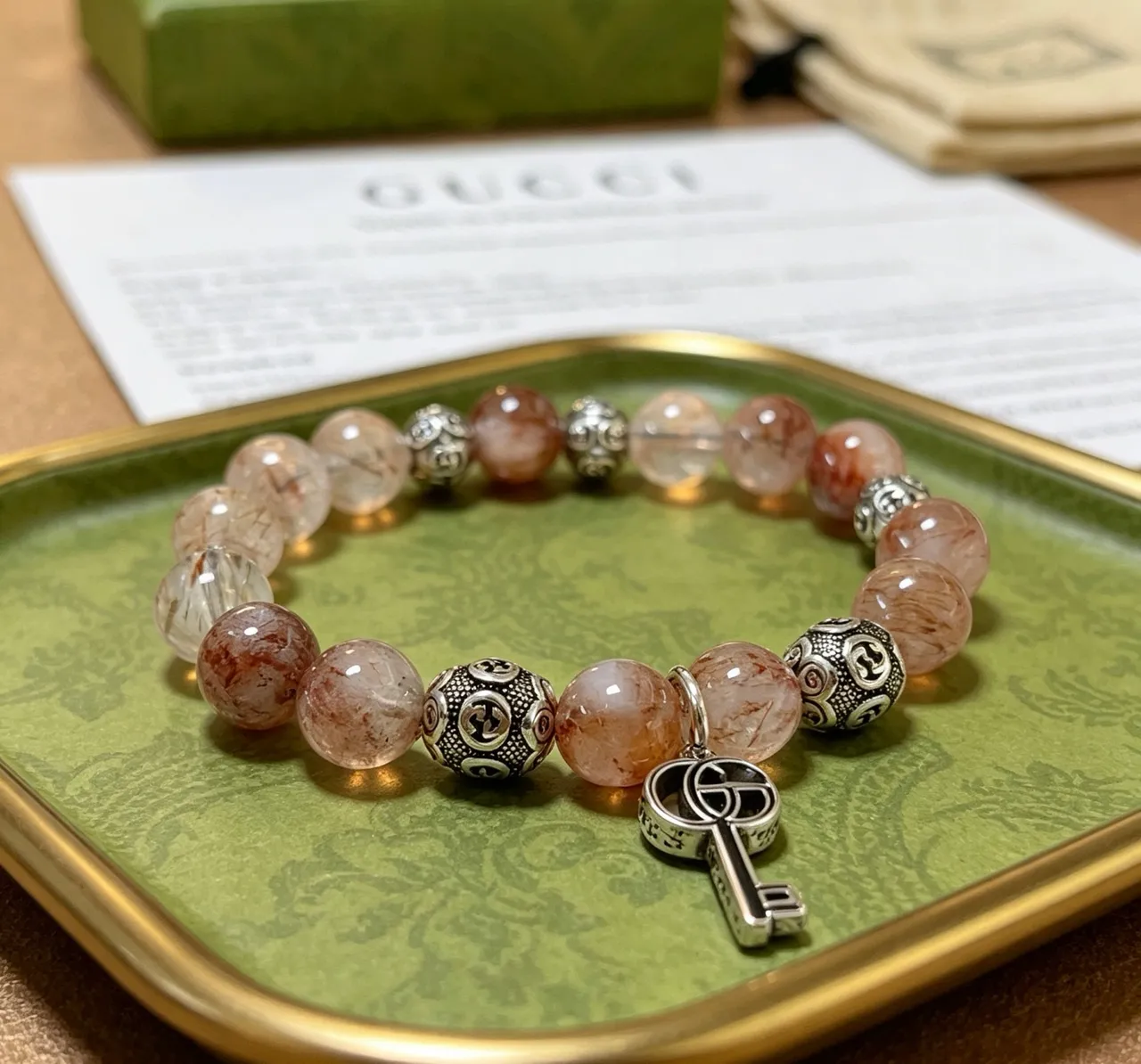 Gucci 米色银色串珠伸展手链 5