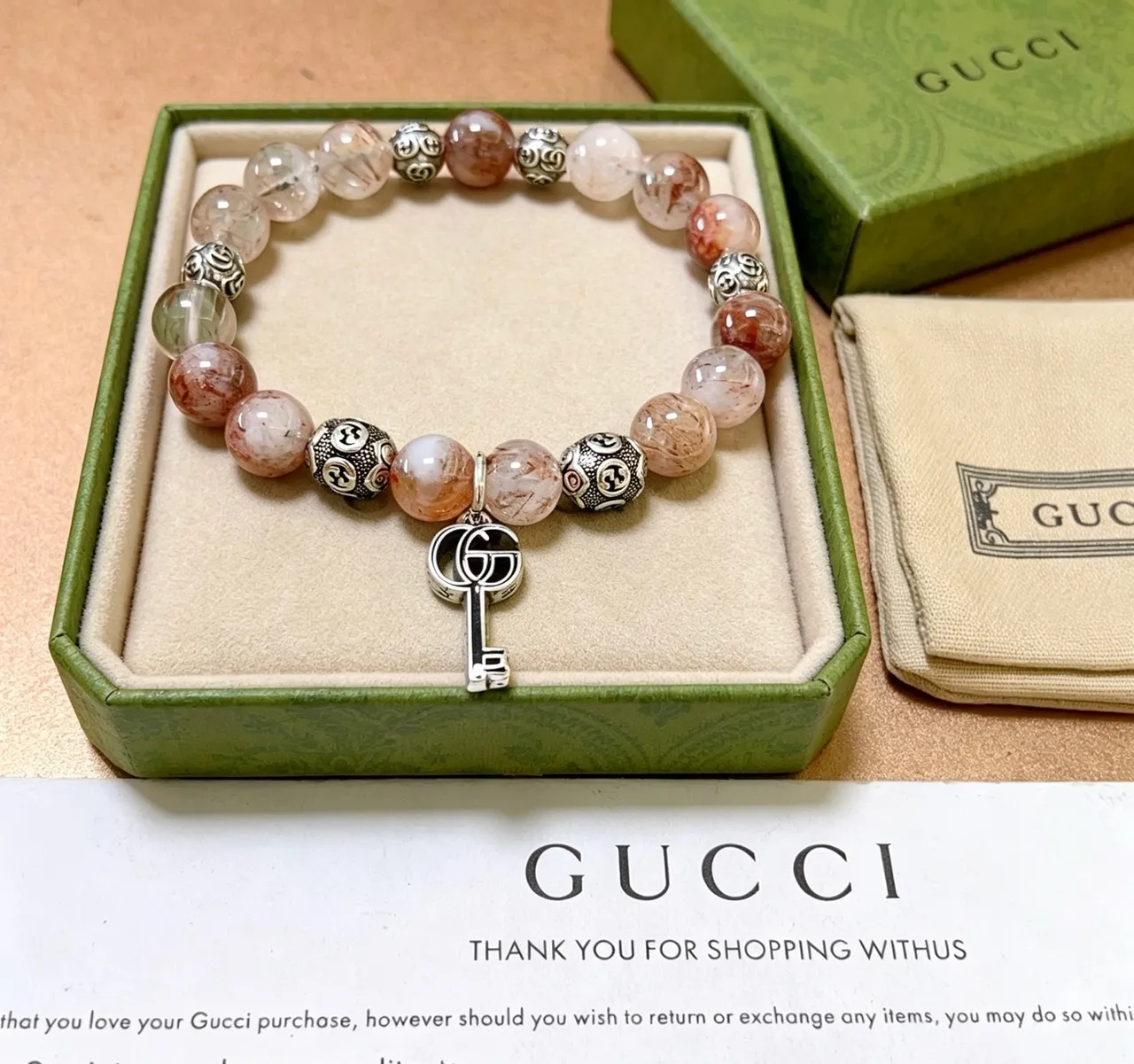 Gucci 米色银色串珠伸展手链 7