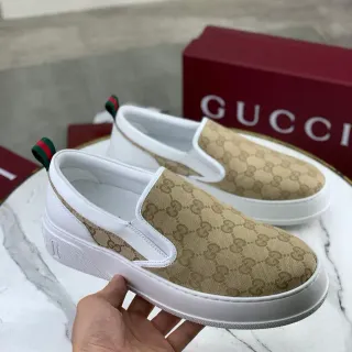 Gucci বেইজ সাদা GG মনোগ্রাম ক্যানভাস রাবার প্ল্যাটফর্ম সোল লোফার