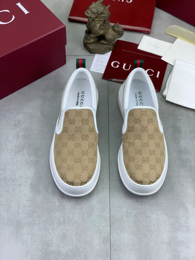 Gucci Beige Blanc GG Monogram Toile Semelle Plateforme Loafer 4