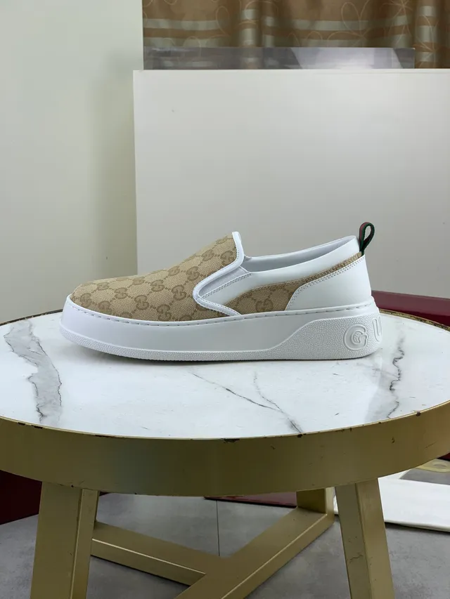 Gucci Beige Blanc GG Monogram Toile Semelle Plateforme Loafer 5
