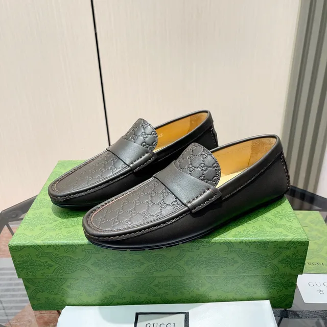 Gucci Black Beige Embossed GG Monogram Penny Strap Loafer 2