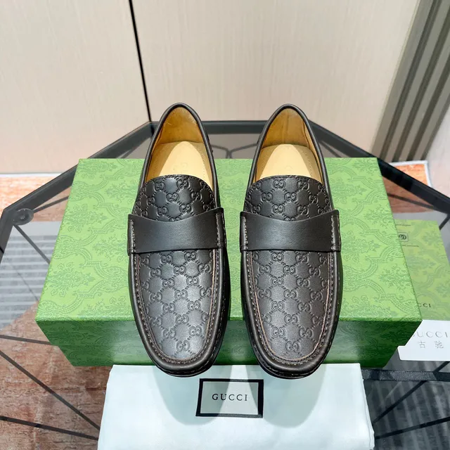Gucci Black Beige Embossed GG Monogram Penny Strap Loafer 3