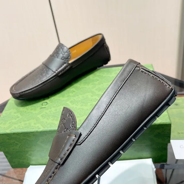 Gucci Black Beige Embossed GG Monogram Penny Strap Loafer 4
