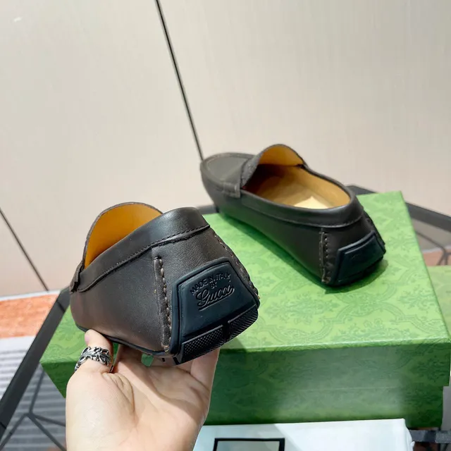 Gucci Black Beige Embossed GG Monogram Penny Strap Loafer 8