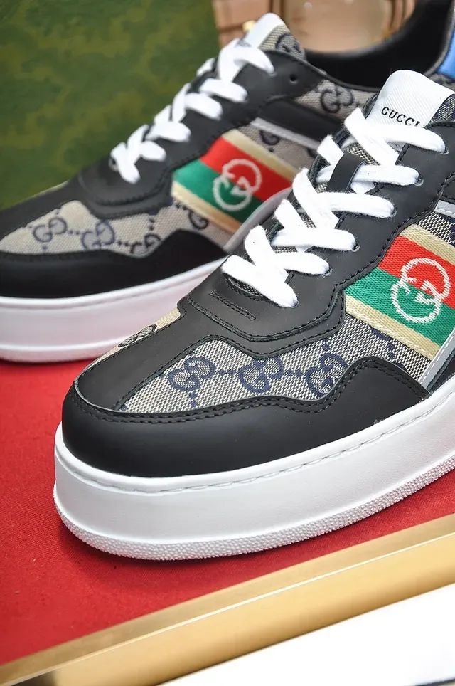 Gucci Negro Beige GG Monogram Lona Suela Plataforma Zapatillas Lifestyle 3