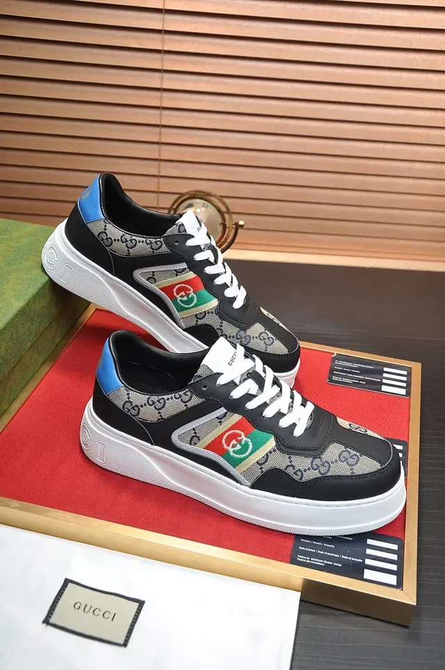 Gucci Negro Beige GG Monogram Lona Suela Plataforma Zapatillas Lifestyle 5