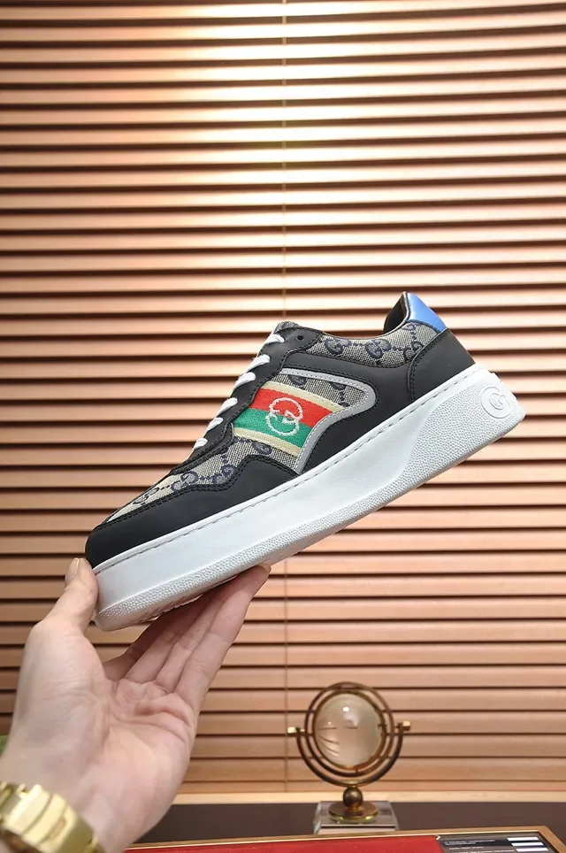 Gucci Negro Beige GG Monogram Lona Suela Plataforma Zapatillas Lifestyle 6