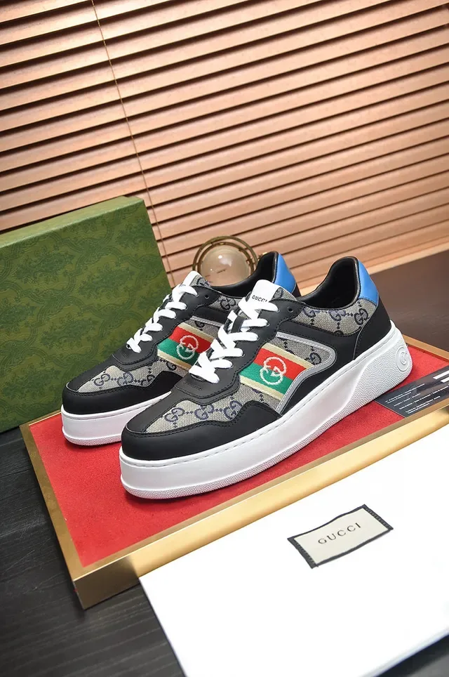 Gucci Negro Beige GG Monogram Lona Suela Plataforma Zapatillas Lifestyle 7