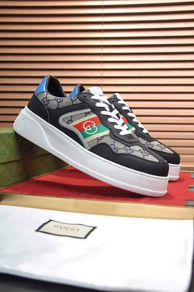 Gucci Negro Beige GG Monogram Lona Suela Plataforma Zapatillas Lifestyle 8