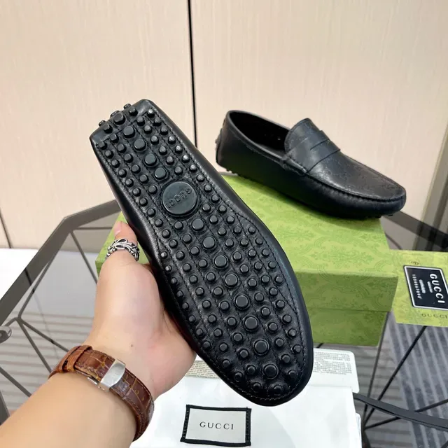 Gucci Black Embossed GG Monogram Penny Strap Loafer 2