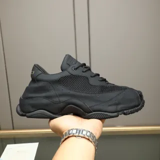Gucci Black Gold Sculpted Sole Perforated Leather Chunky Sneakers