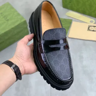 Gucci 黑色灰色 Penny GG Monogram Canvas Loafer