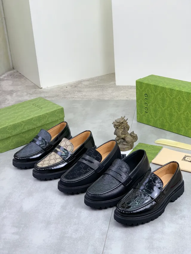 Gucci Black Gray Penny GG Monogram Canvas Loafer 2