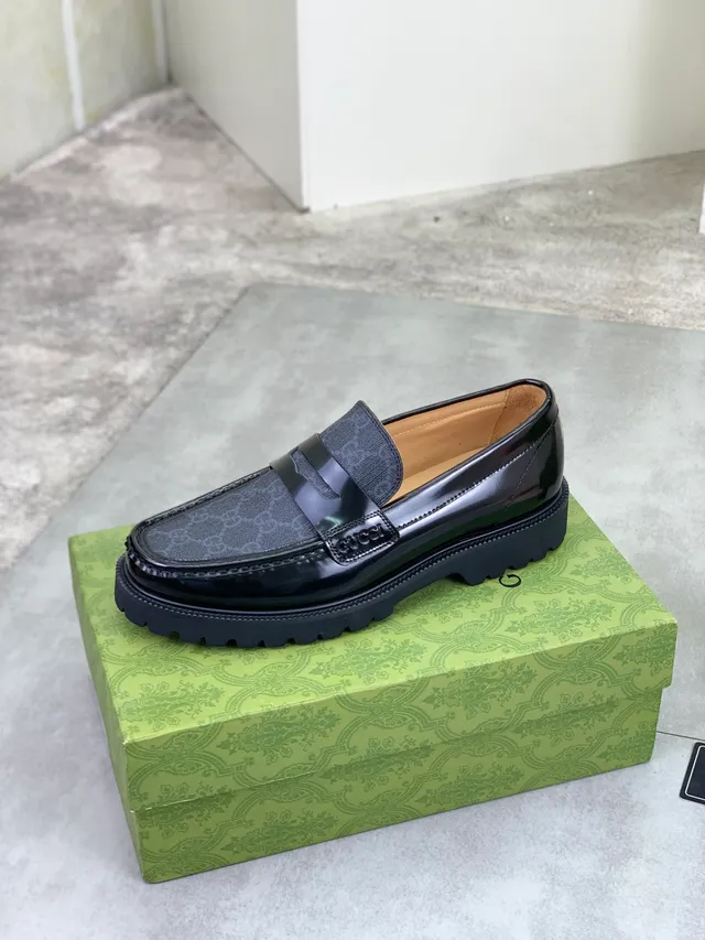 Gucci Black Gray Penny GG Monogram Canvas Loafer 5