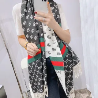 Gucci কালো মাল্টিকালার GG মোনোগ্রাম প্রিন্ট ওয়েব স্ট্রাইপ ব্যান্ড ক্যাশমিয়ার স্কার্ফ