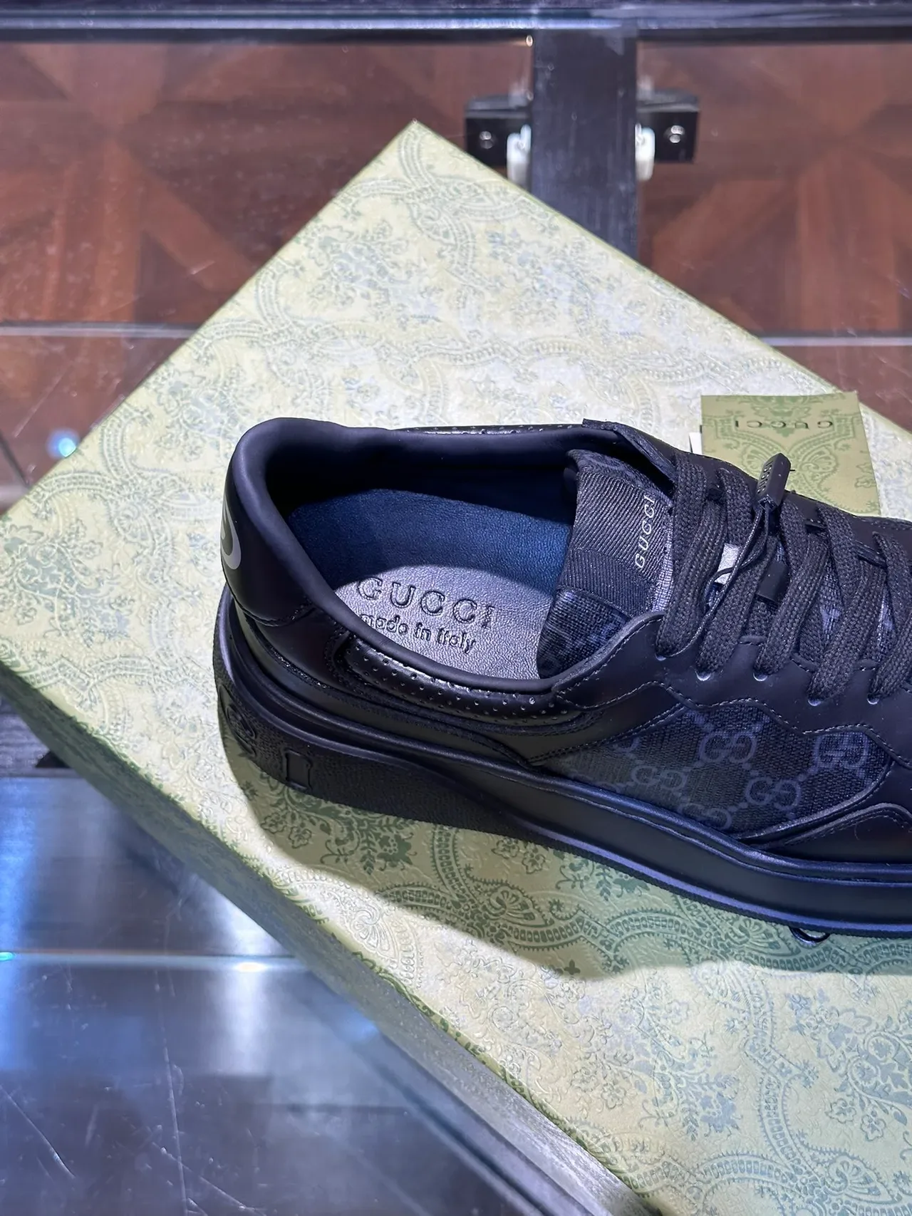 Gucci Black Platform Sole Iridescent GG Monogram Panel Lifestyle Sneakers 3