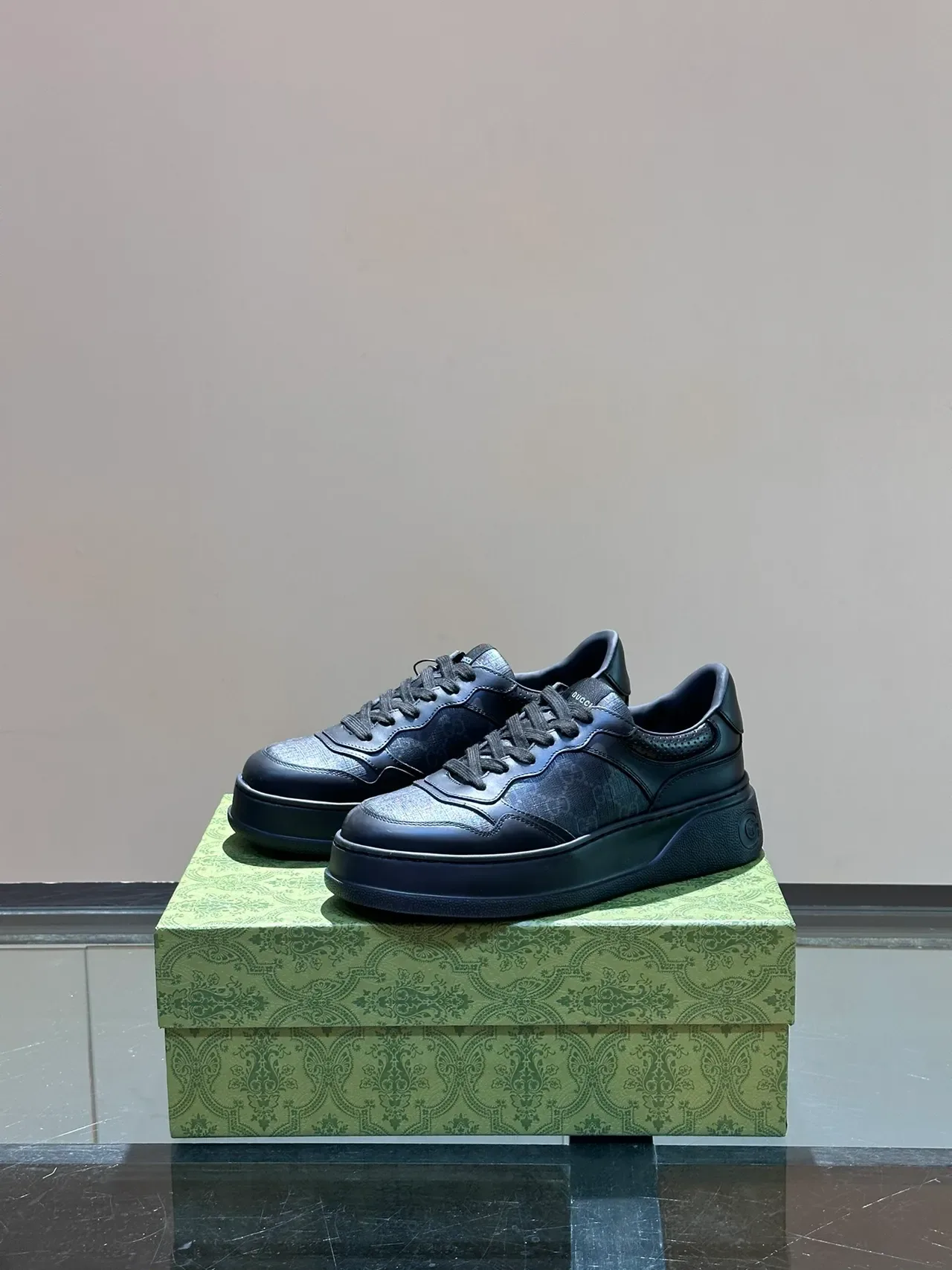 Gucci Black Platform Sole Iridescent GG Monogram Panel Lifestyle Sneakers 5