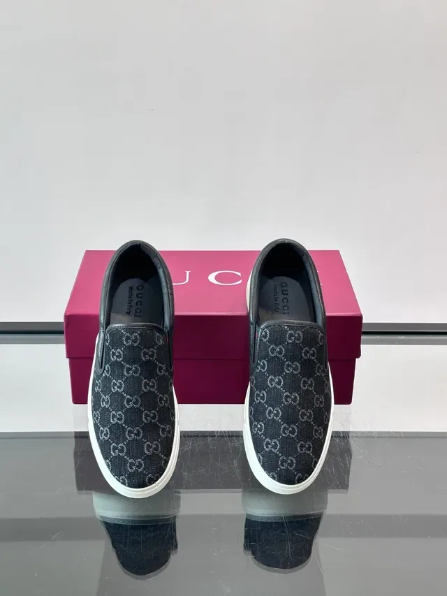 Gucci Negro Blanco GG Monogram Lona Piel Contrafuerte Talón Lifestyle Sneakers 4