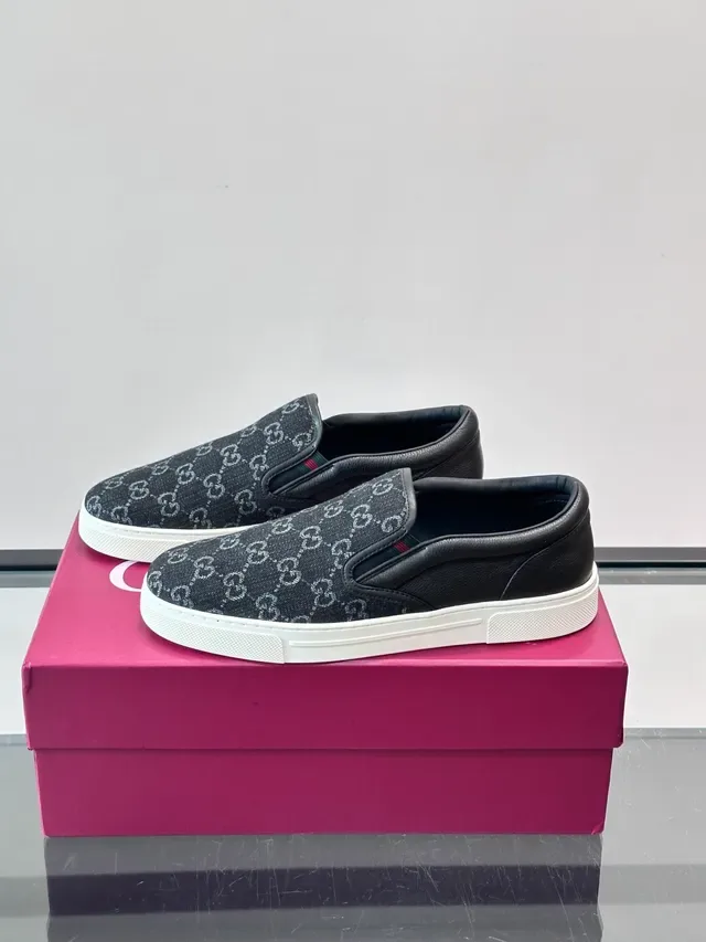 Gucci Negro Blanco GG Monogram Lona Piel Contrafuerte Talón Lifestyle Sneakers 5
