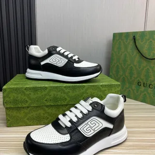 Gucci أسود أبيض Interlocking GG Logo Panel Perforated Toe Cap Lifestyle Sneakers