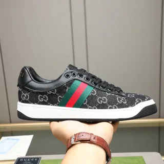 Gucci Negro Blanco Monogramado Lona Superior Cuero Tab de Talón Zapatos Lifestyle