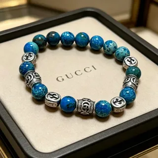 Gucci 蓝色银色串珠金属饰品手链