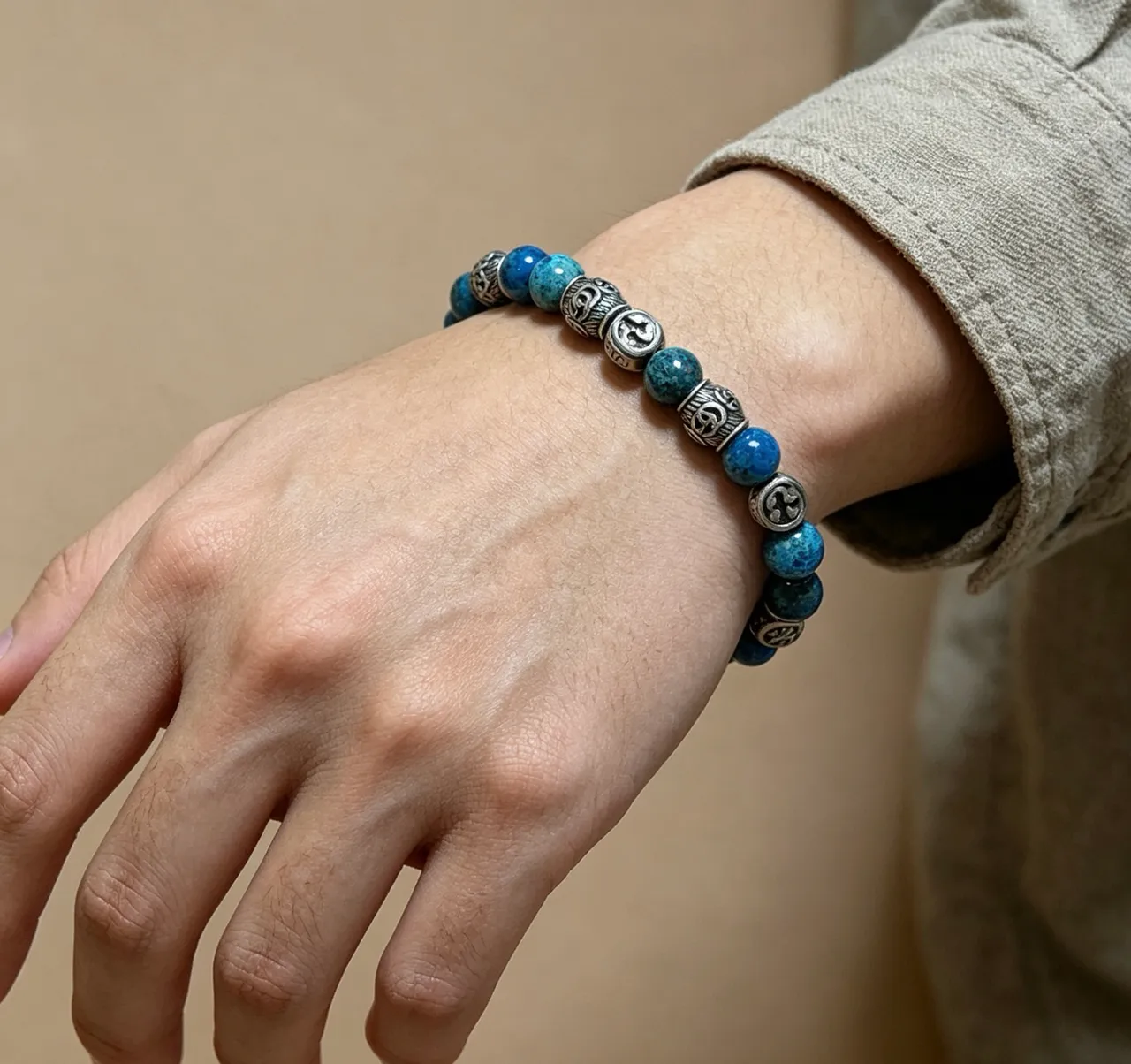 Gucci Pulsera Azul y Plata con Perlas y Acentos Metálicos 2