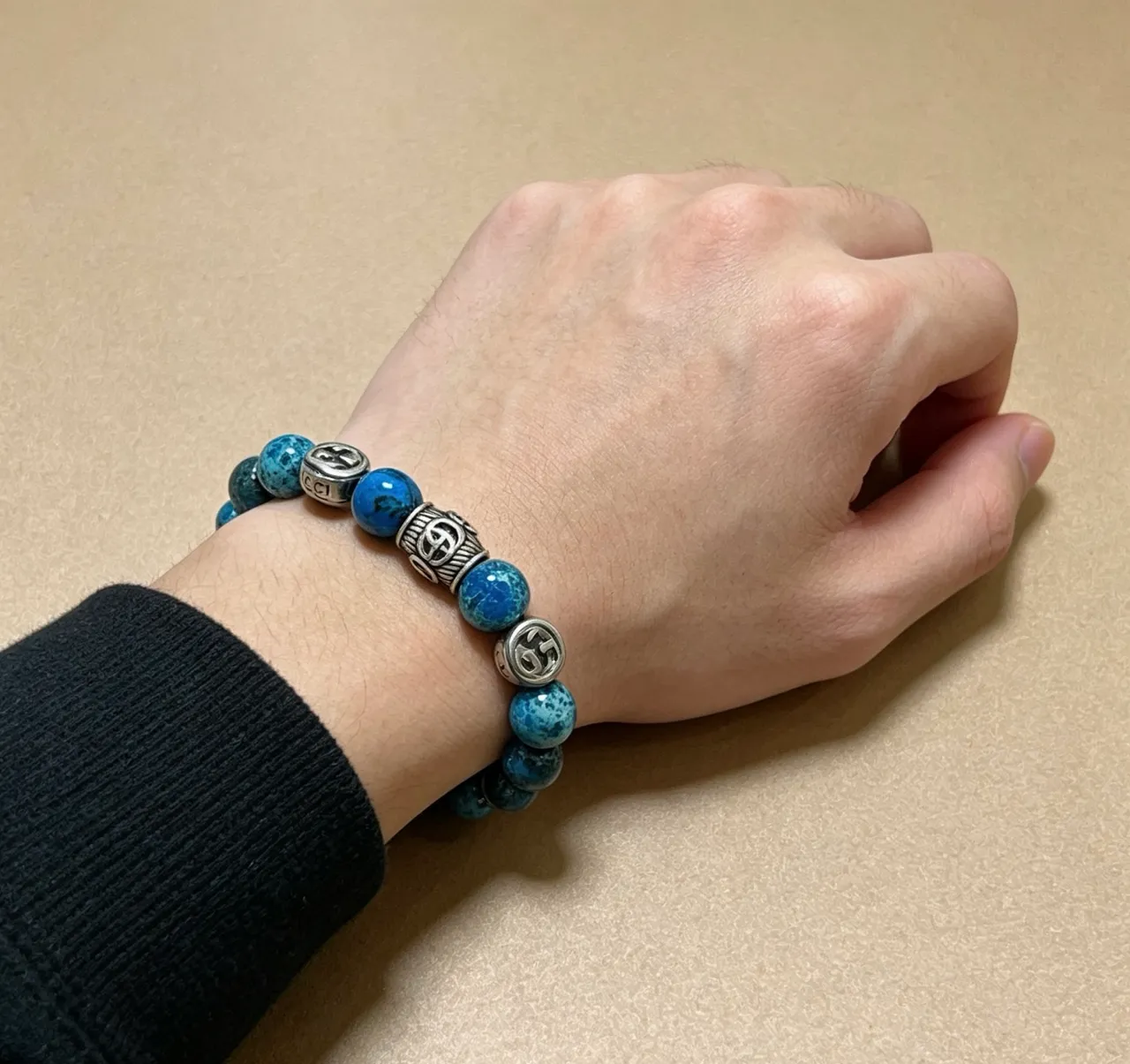 Gucci Pulsera Azul y Plata con Perlas y Acentos Metálicos 6
