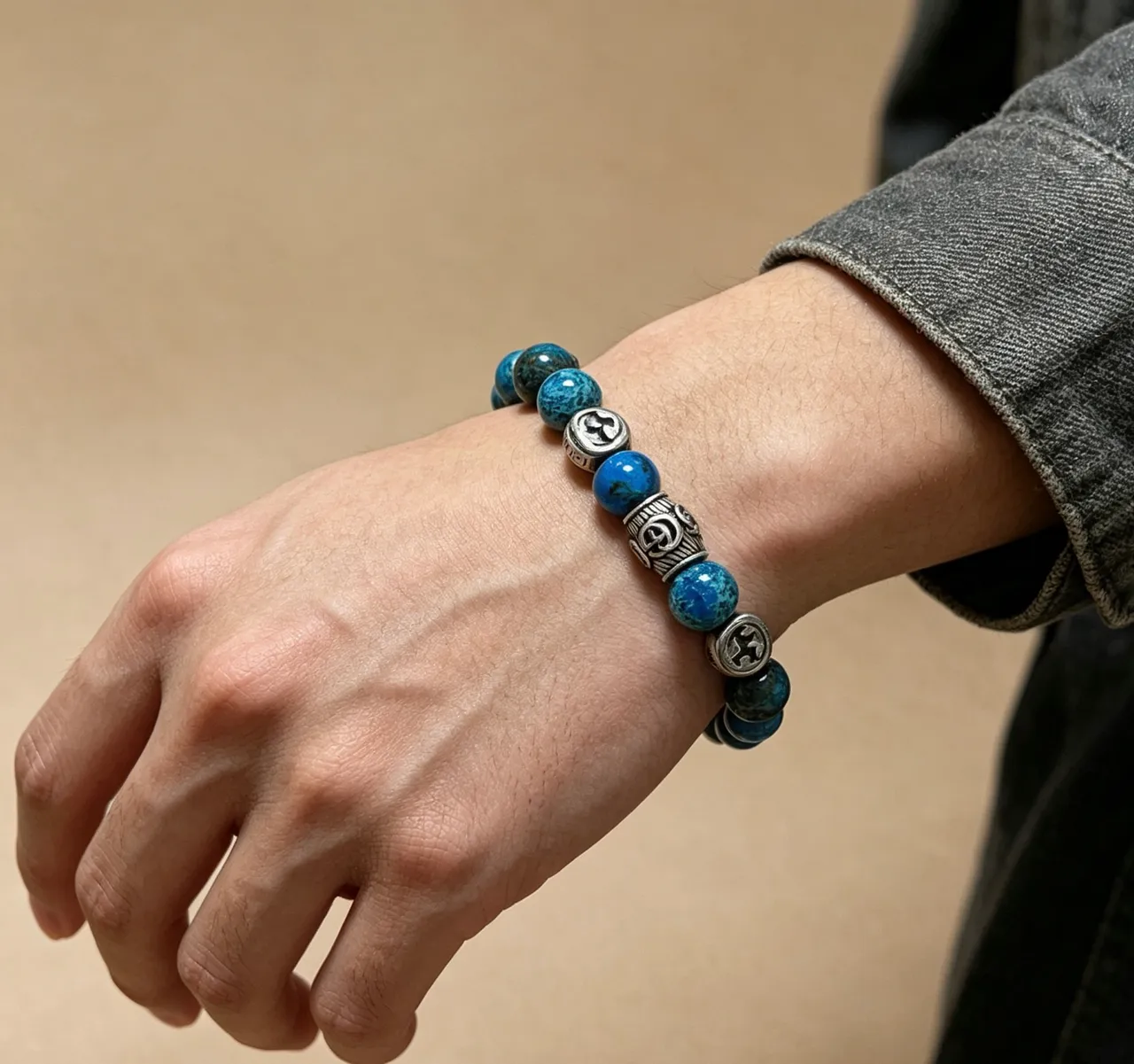 Gucci Pulsera Azul y Plata con Perlas y Acentos Metálicos 8