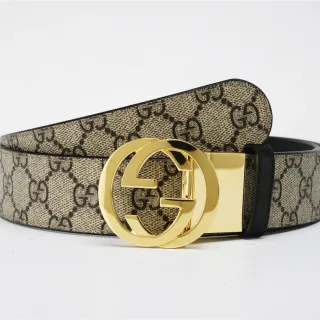 Gucci Double G পট্টি বেইজ কালো মোনোগ্রাম ক্যানভাস চামড়া পট্টি
