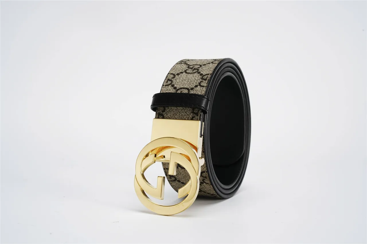 Gucci Double G Belt Beige Black Monogram Canvas Leather Belt 6