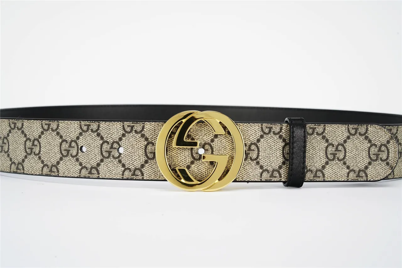 Gucci Double G Belt Beige Black Monogram Canvas Leather Belt 8