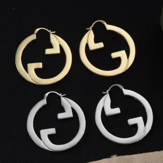 غوتشي Double G Hoop ذهب فضة Interlocking Logo ظل أقراط